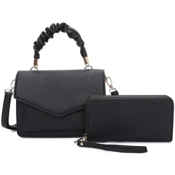 Handbags - Women Black Elegant Two Piece  Messenger Top Handle with Full Size Zippe…